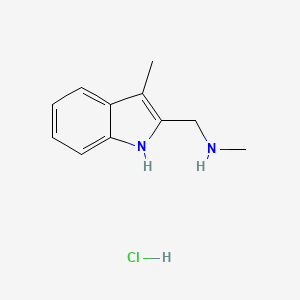 molecular formula C11H15ClN2 B3088617 盐酸 N-甲基-1-(3-甲基-1H-吲哚-2-基)甲胺 CAS No. 1185443-05-3