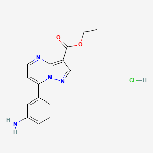 molecular formula C15H15ClN4O2 B3088626 7-(3-Amino-phenyl)-pyrazolo[1,5-a]pyrimidine-3-carboxylic acid ethyl ester hydrochloride CAS No. 1185449-65-3