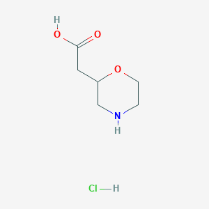 molecular formula C6H12ClNO3 B3088900 2-(吗啉-2-基)乙酸盐酸盐 CAS No. 1187929-25-4