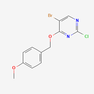 molecular formula C12H10BrClN2O2 B3089010 5-溴-2-氯-4-((4-甲氧基苄基)氧基)嘧啶 CAS No. 1188329-59-0
