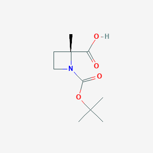 molecular formula C10H17NO4 B3089773 (2R)-1-[(tert-Butoxy)carbonyl]-2-methylazetidine-2-carboxylic acid CAS No. 1198339-37-5