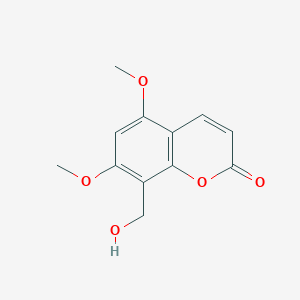 molecular formula C12H12O5 B3090139 8-(羟甲基)-5,7-二甲氧基色满-2-酮 CAS No. 120693-44-9