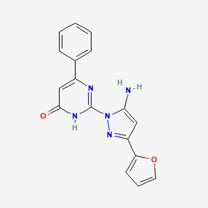 molecular formula C17H13N5O2 B3090151 2-(5-amino-3-(furan-2-yl)-1H-pyrazol-1-yl)-6-phenylpyrimidin-4(3H)-one CAS No. 1207025-03-3