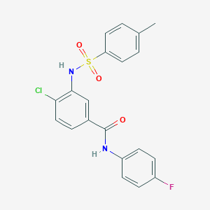 molecular formula C20H16ClFN2O3S B309016 4-chloro-N-(4-fluorophenyl)-3-{[(4-methylphenyl)sulfonyl]amino}benzamide 