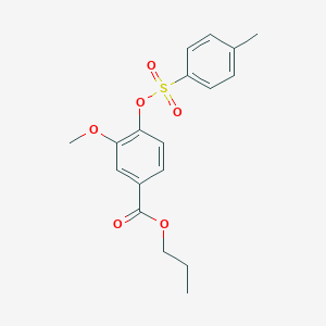 molecular formula C18H20O6S B309017 Propyl 3-methoxy-4-{[(4-methylphenyl)sulfonyl]oxy}benzoate 