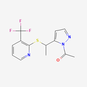 molecular formula C13H12F3N3OS B3090343 1-[5-(1-{[3-(trifluoromethyl)-2-pyridinyl]sulfanyl}ethyl)-1H-pyrazol-1-yl]-1-ethanone CAS No. 1210834-67-5