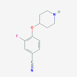 molecular formula C12H13FN2O B3090456 3-Fluoro-4-(piperidin-4-yloxy)benzonitrile CAS No. 1211579-23-5