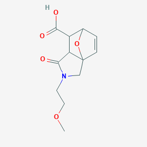 molecular formula C12H15NO5 B3090588 3-(2-Methoxy-ethyl)-4-oxo-10-oxa-3-aza-tricyclo[5.2.1.0*1,5*]dec-8-ene-6-carboxylic acid CAS No. 1212306-34-7