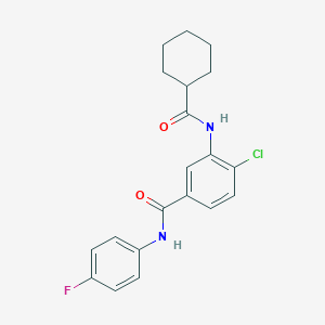 molecular formula C20H20ClFN2O2 B309075 4-chloro-3-[(cyclohexylcarbonyl)amino]-N-(4-fluorophenyl)benzamide 