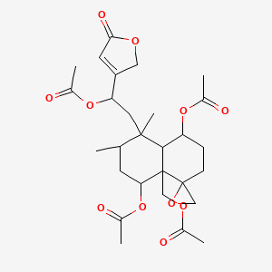 molecular formula C28H38O11 B3090958 [1,5-Diacetyloxy-8-[2-acetyloxy-2-(5-oxo-2H-furan-3-yl)ethyl]-7,8-dimethylspiro[2,3,5,6,7,8a-hexahydro-1H-naphthalene-4,2'-oxirane]-4a-yl]methyl acetate CAS No. 121449-67-0