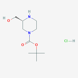 molecular formula C10H21ClN2O3 B3091192 (R)-tert-Butyl 3-(hydroxymethyl)piperazine-1-carboxylate hydrochloride CAS No. 1217444-84-2