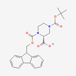 molecular formula C25H28N2O6 B3091439 (r)-1-(((9H-芴-9-基)甲氧基)羰基)-4-(叔丁氧羰基)哌嗪-2-羧酸 CAS No. 1217723-28-8