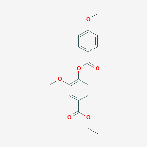 molecular formula C18H18O6 B309145 Ethyl 3-methoxy-4-[(4-methoxybenzoyl)oxy]benzoate 