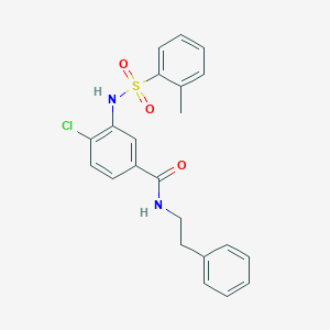 molecular formula C22H21ClN2O3S B309156 4-chloro-3-{[(2-methylphenyl)sulfonyl]amino}-N-(2-phenylethyl)benzamide 