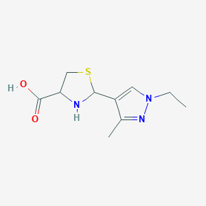 molecular formula C10H15N3O2S B3091680 2-(1-ethyl-3-methyl-1H-pyrazol-4-yl)-1,3-thiazolidine-4-carboxylic acid CAS No. 1218401-81-0