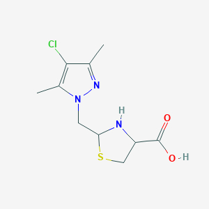molecular formula C10H14ClN3O2S B3091714 2-[(4-chloro-3,5-dimethyl-1H-pyrazol-1-yl)methyl]-1,3-thiazolidine-4-carboxylic acid CAS No. 1218554-02-9