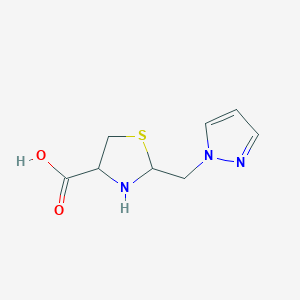molecular formula C8H11N3O2S B3091717 2-(1H-pyrazol-1-ylmethyl)-1,3-thiazolidine-4-carboxylic acid CAS No. 1218630-96-6