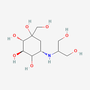 molecular formula C10H21NO7 B3091775 (2S,3R,5S)-5-((1,3-Dihydroxypropan-2-yl)amino)-1-(hydroxymethyl)cyclohexane-1,2,3,4-tetraol CAS No. 1219132-61-2