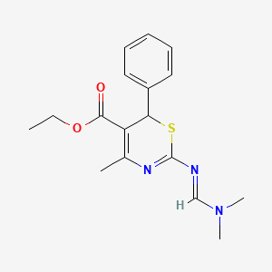molecular formula C17H21N3O2S B3092583 ethyl 2-[(E)-[(dimethylamino)methylidene]amino]-4-methyl-6-phenyl-6H-1,3-thiazine-5-carboxylate CAS No. 123044-12-2