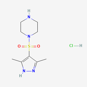 molecular formula C9H17ClN4O2S B3092970 1-((3,5-dimethyl-1H-pyrazol-4-yl)sulfonyl)piperazine hydrochloride CAS No. 1240238-30-5