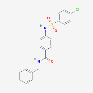 molecular formula C20H17ClN2O3S B309314 N-benzyl-4-{[(4-chlorophenyl)sulfonyl]amino}benzamide 