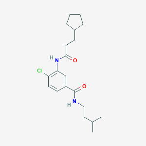 molecular formula C20H29ClN2O2 B309341 4-chloro-3-[(3-cyclopentylpropanoyl)amino]-N-isopentylbenzamide 
