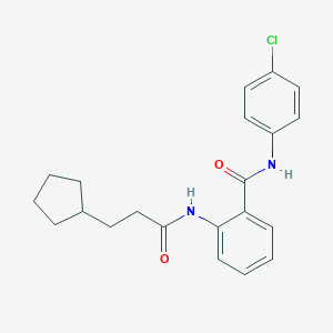 molecular formula C21H23ClN2O2 B309345 N-(4-chlorophenyl)-2-[(3-cyclopentylpropanoyl)amino]benzamide 