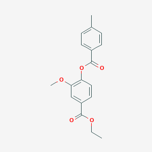 molecular formula C18H18O5 B309386 Ethyl 3-methoxy-4-[(4-methylbenzoyl)oxy]benzoate 