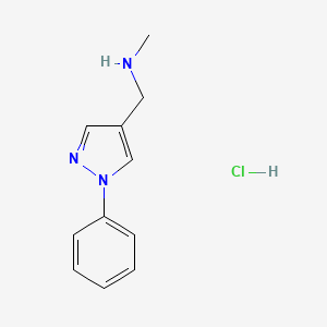 molecular formula C11H14ClN3 B3094254 N-Methyl-1-(1-phenyl-1H-pyrazol-4-yl)methanamine hydrochloride CAS No. 1255718-31-0