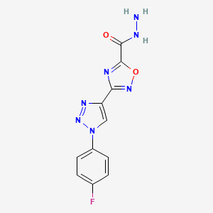 molecular formula C11H8FN7O2 B3094256 3-[1-(4-fluorophenyl)-1H-1,2,3-triazol-4-yl]-1,2,4-oxadiazole-5-carbohydrazide CAS No. 1255779-12-4