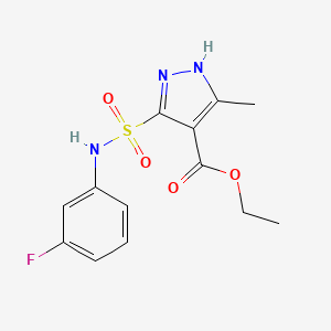 molecular formula C13H14FN3O4S B3094401 ethyl 5-[(3-fluorophenyl)sulfamoyl]-3-methyl-1H-pyrazole-4-carboxylate CAS No. 1257843-56-3
