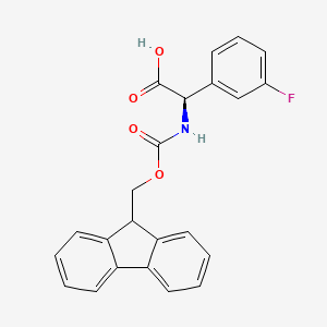 molecular formula C23H18FNO4 B3094695 (2R)-2-({[(9H-芴-9-基)甲氧基]羰基}氨基)-2-(3-氟苯基)乙酸 CAS No. 1260608-92-1