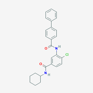 molecular formula C26H25ClN2O2 B309513 N-{2-chloro-5-[(cyclohexylamino)carbonyl]phenyl}[1,1'-biphenyl]-4-carboxamide 