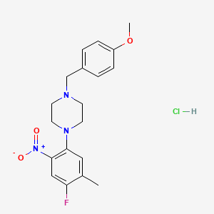 molecular formula C19H23ClFN3O3 B3095302 1-(4-Fluoro-5-methyl-2-nitrophenyl)-4-[(4-methoxyphenyl)methyl]piperazine hydrochloride CAS No. 1262222-62-7