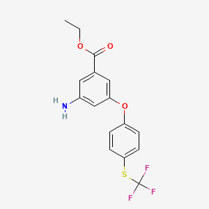 molecular formula C16H14F3NO3S B3095315 Ethyl 3-amino-5-(4-[(trifluoromethyl)thio]phenoxy)benzoate CAS No. 1262413-30-8