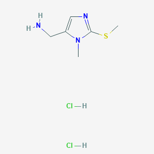 molecular formula C6H13Cl2N3S B3095955 {[1-methyl-2-(methylthio)-1H-imidazol-5-yl]methyl}amine dihydrochloride CAS No. 1269288-79-0
