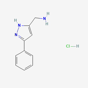 molecular formula C10H12ClN3 B3096502 [(5-Phenyl-1H-pyrazol-3-yl)methyl]amine hydrochloride CAS No. 1285369-36-9