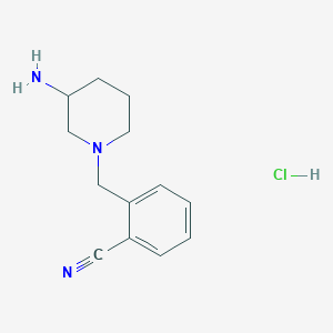 molecular formula C13H18ClN3 B3096828 2-((3-Aminopiperidin-1-yl)methyl)benzonitrile hydrochloride CAS No. 1289388-32-4