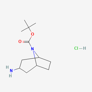 molecular formula C12H23ClN2O2 B3097175 tert-Butyl 3-amino-8-azabicyclo[3.2.1]octane-8-carboxylate hydrochloride CAS No. 1303968-23-1