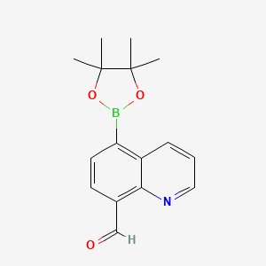 molecular formula C16H18BNO3 B3097397 5-(4,4,5,5-Tetramethyl-1,3,2-dioxaborolan-2-yl)quinoline-8-carbaldehyde CAS No. 1310383-99-3