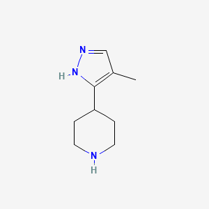 molecular formula C9H15N3 B3097746 Piperidine, 4-(4-methyl-1H-pyrazol-3-yl)- CAS No. 1316223-49-0