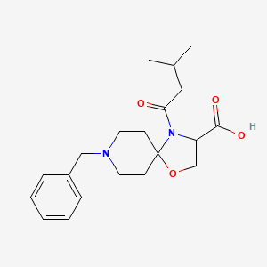 molecular formula C20H28N2O4 B3098016 8-Benzyl-4-(3-methylbutanoyl)-1-oxa-4,8-diazaspiro[4.5]decane-3-carboxylic acid CAS No. 1326813-30-2