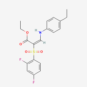 molecular formula C19H19F2NO4S B3098042 ethyl (2E)-2-[(2,4-difluorophenyl)sulfonyl]-3-[(4-ethylphenyl)amino]acrylate CAS No. 1327195-85-6