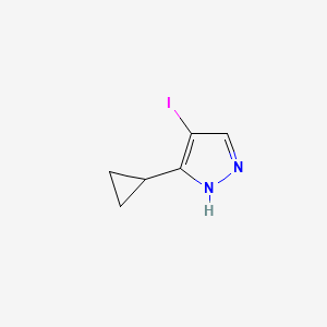 molecular formula C6H7IN2 B3098728 3-环丙基-4-碘-2H-吡唑 CAS No. 1341758-26-6