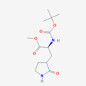 molecular formula C13H22N2O5 B3099089 Methyl (2S)-2-((tert-butoxycarbonyl)amino)-3-(2-oxopyrrolidin-3-yl)propanoate CAS No. 1350624-45-1