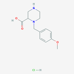 molecular formula C13H19ClN2O3 B3099306 1-(4-Methoxybenzyl)piperazine-2-carboxylic acid hydrochloride CAS No. 1353943-50-6