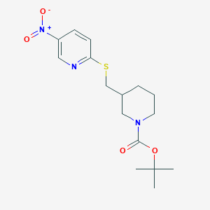 molecular formula C16H23N3O4S B3099360 tert-Butyl 3-(((5-nitropyridin-2-yl)thio)methyl)piperidine-1-carboxylate CAS No. 1353958-98-1