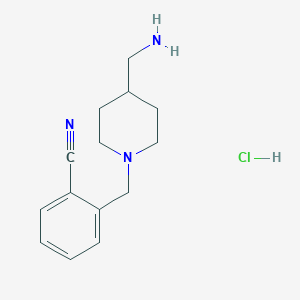 molecular formula C14H20ClN3 B3099372 2-((4-(氨基甲基)哌啶-1-基)甲基)苯甲腈盐酸盐 CAS No. 1353959-40-6