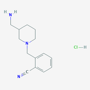 molecular formula C14H20ClN3 B3099378 2-((3-(Aminomethyl)piperidin-1-yl)methyl)benzonitrile hydrochloride CAS No. 1353964-88-1