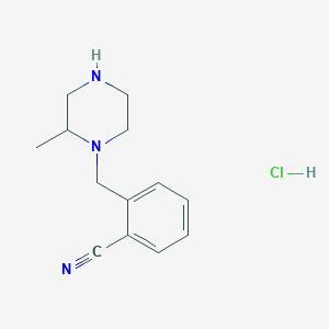molecular formula C13H18ClN3 B3099398 2-((2-甲基哌嗪-1-基)甲基)苯甲腈盐酸盐 CAS No. 1353972-43-6